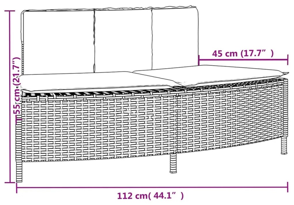 Bancos p/ banheira de hidrom. c/ almofadões 2 pcs vime PE cinza