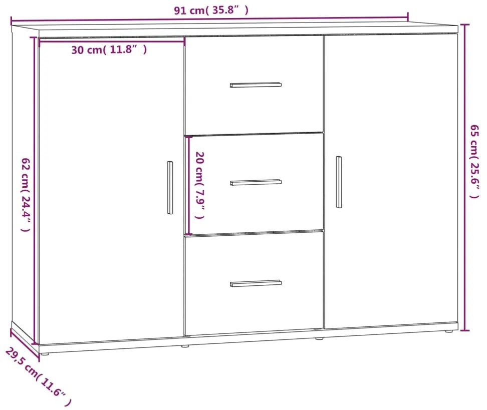 Aparador 91x29,5x65 cm derivados de madeira cinzento sonoma