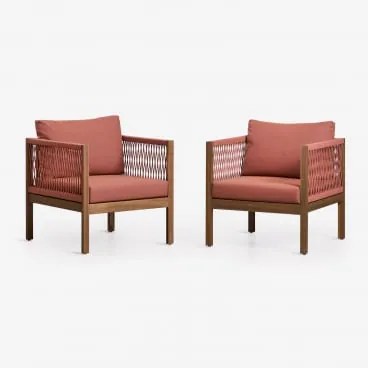 Pack De 2 Poltronas De Jardim Com Apoios De Braços Em Madeira De Acácia Branson Terracota & Castanho Acácia - Sklum