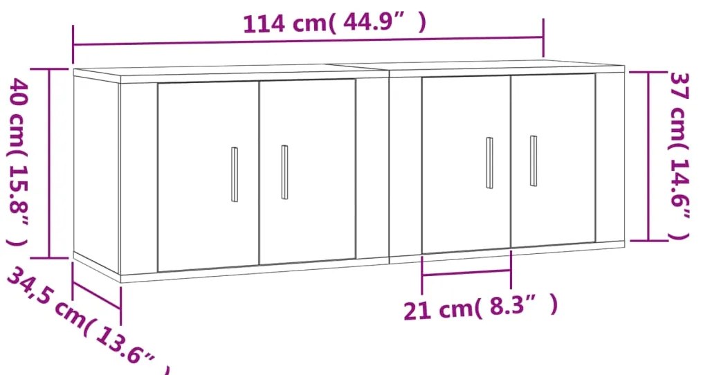 Móveis de TV de parede 2 pcs 57x34,5x40 cm branco brilhante