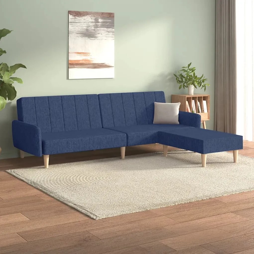 vidaXL Sofá-cama de 2 lugares com apoio de pés tecido azul
