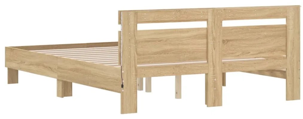 Estrutura cama c/ cabeceira/luzes LED 140x190cm carvalho sonoma