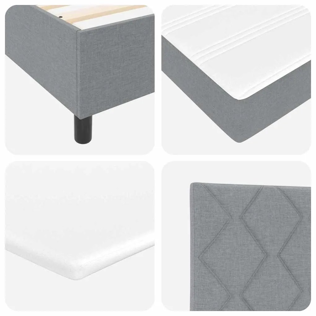 Cama Box com Colchão Cinza Claro 140x200 cm em Tecido.