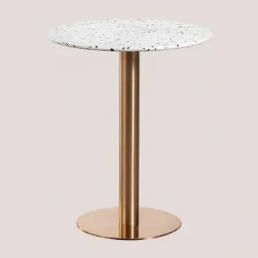 Mesa De Bar Redonda Ø60 Cm Em Terraço Xiren Terrazzo Marfim E Preto - Ouro Rosa Escovado - Sklum