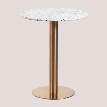 Mesa De Bar Redonda Ø60 Cm Em Terrazo Malibu Branco & Oro Rosa - Sklum