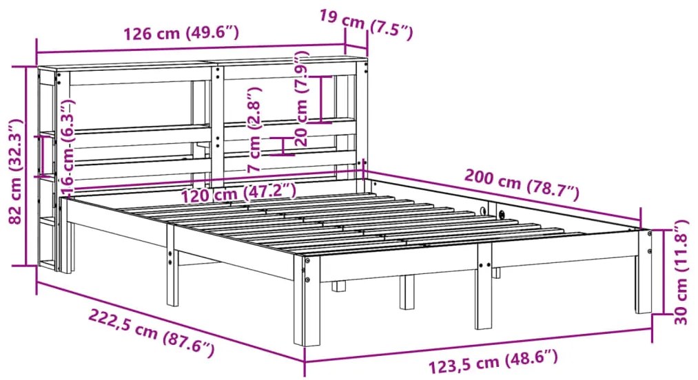 Estrutura de cama com cabeceira 120x200 cm pinho maciço