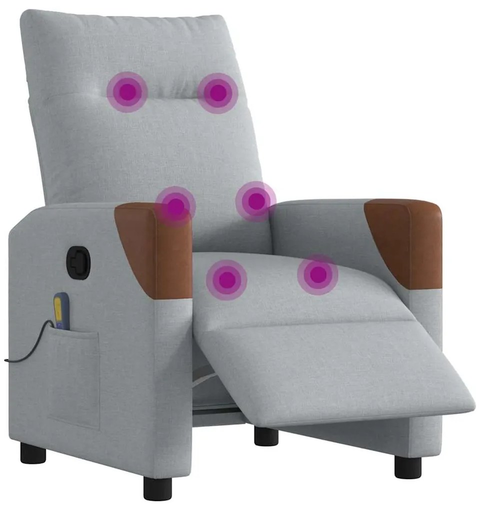 Poltrona de massagens reclinável elétrica tecido cinzento-claro