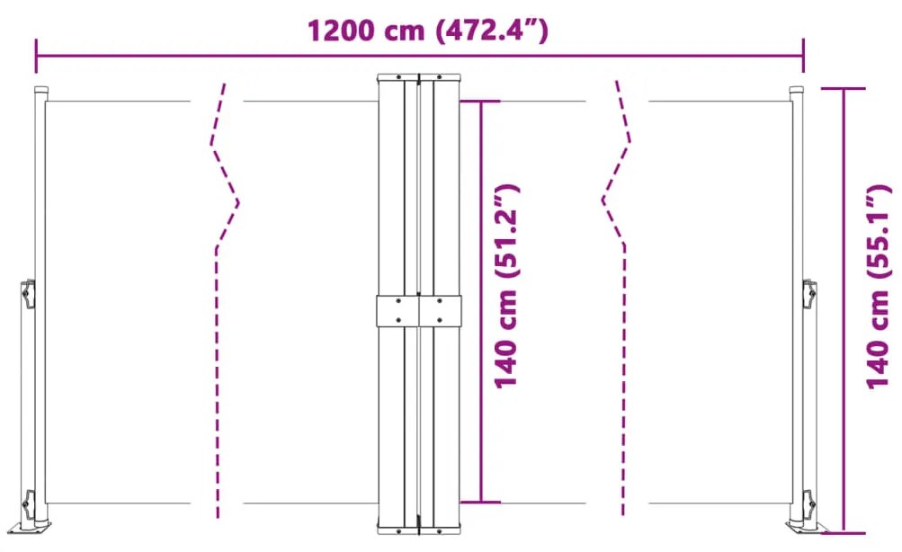 Toldo lateral retrátil 140x1200 cm castanho