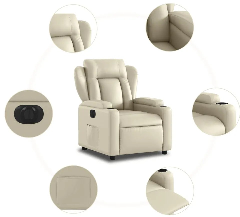 Poltrona reclinável elétrica couro artificial cor creme