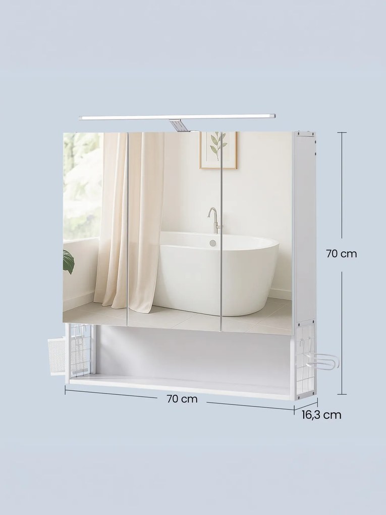 Armário de parede casa de banho com iluminação LED 14,6 x 70,1 x 70,1 cm branco