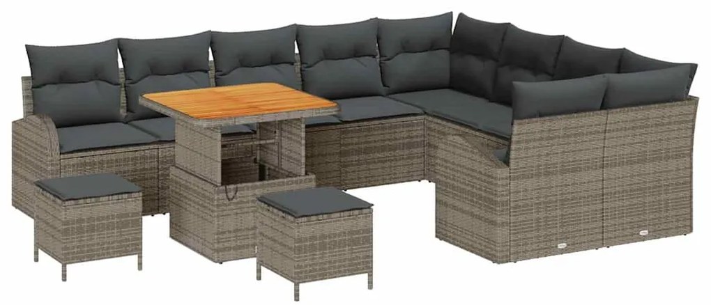 Conjunto de Sofá de Jardim de 12 Peças com Almofadas Cinzento Polirata