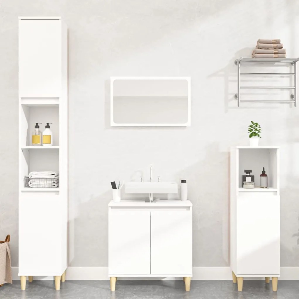 vidaXL 2 pcs conjunto móveis casa de banho derivados de madeira branco