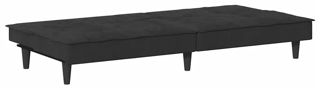 Sofá-cama com suporte para copos veludo preto