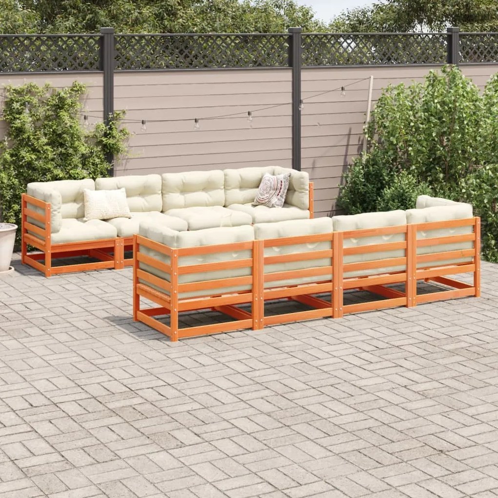 9 pcs conjunto sofás de jardim madeira de pinho castanho mel