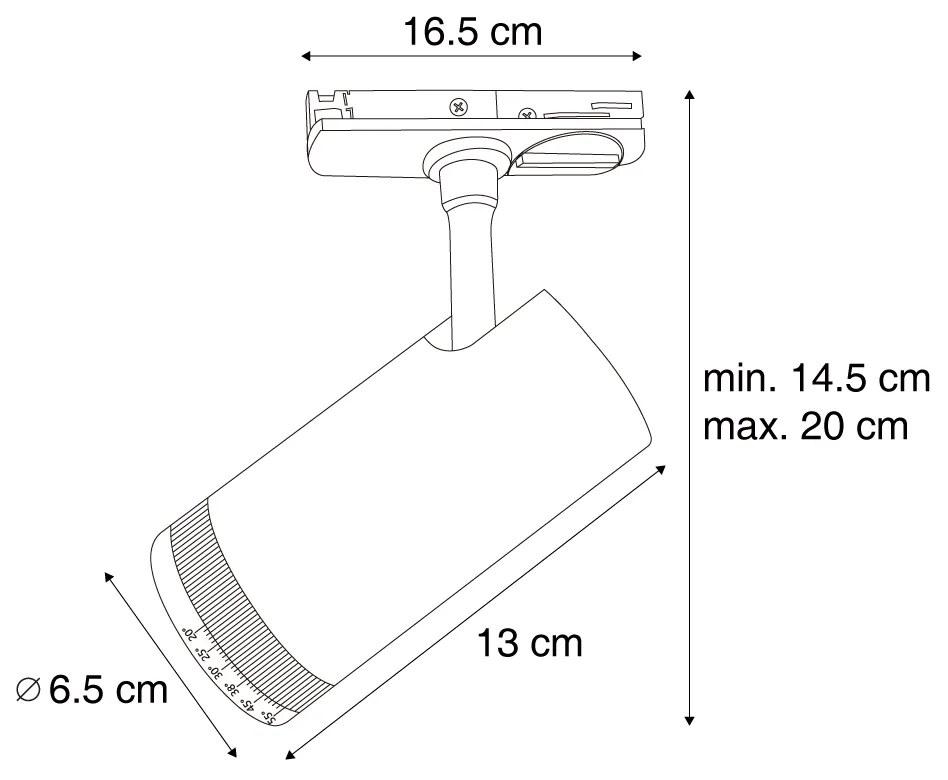 Foco moderno preto para sistema de calha monofásico com LED giratório e inclinável - Iconic Zoom