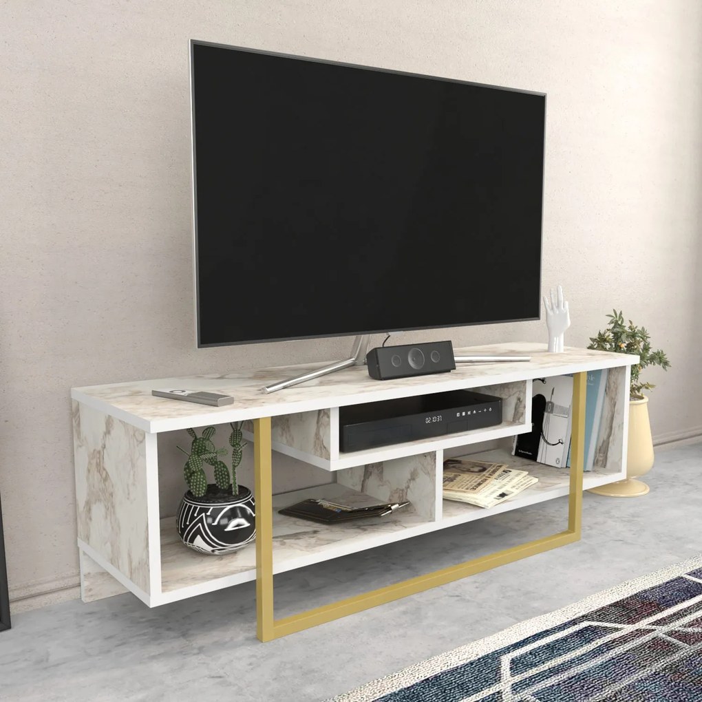 Móvel TV Asal – Branco/Dourado – 120 cm x 35,2 cm x 40,2 cm