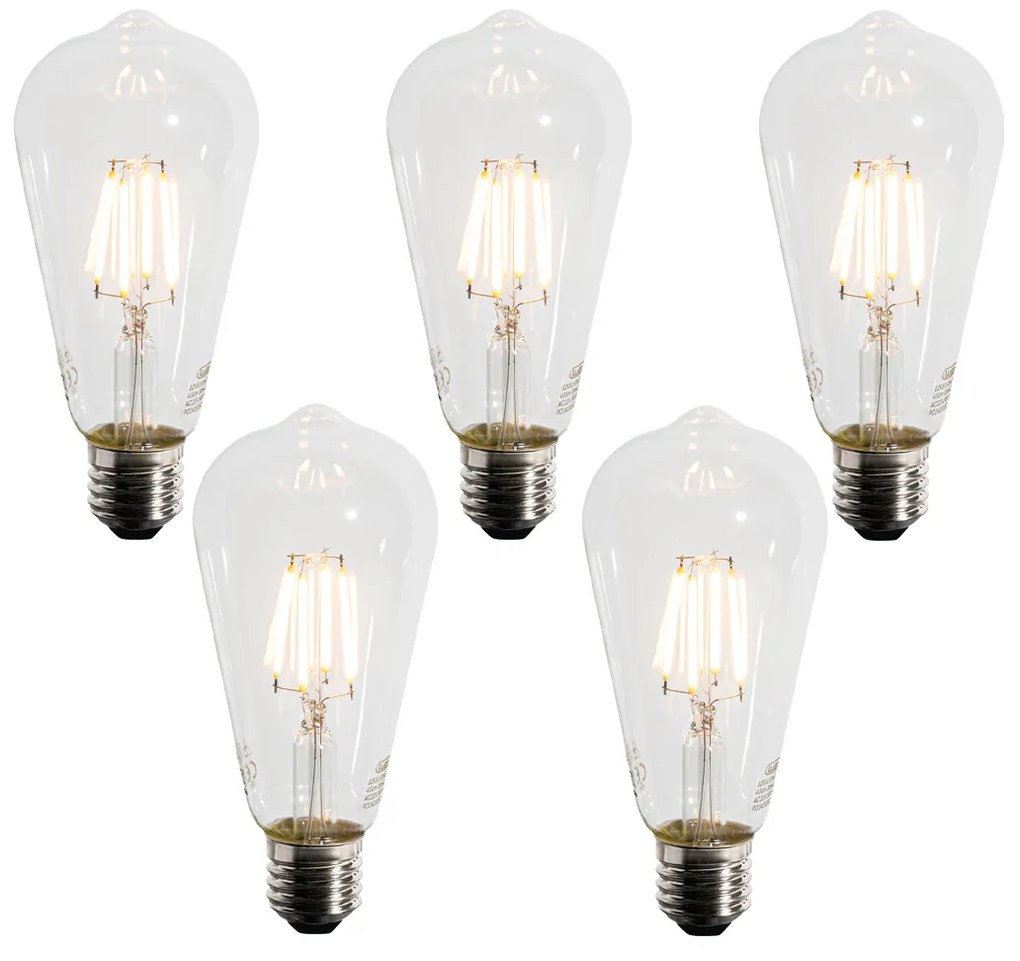 Conjunto de 5 Lâmpadas LED E27 ST64 com Sensor Crepuscular 4W 400 lm 2200K