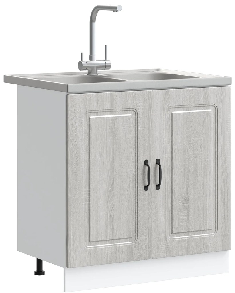Armário de Cozinha vidaXL "Kalmar" com Duplos Lavabos Cinza Sonoma em