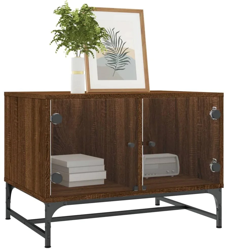 Mesa de centro c/ portas vidro 68,5x50x50 cm carvalho castanho