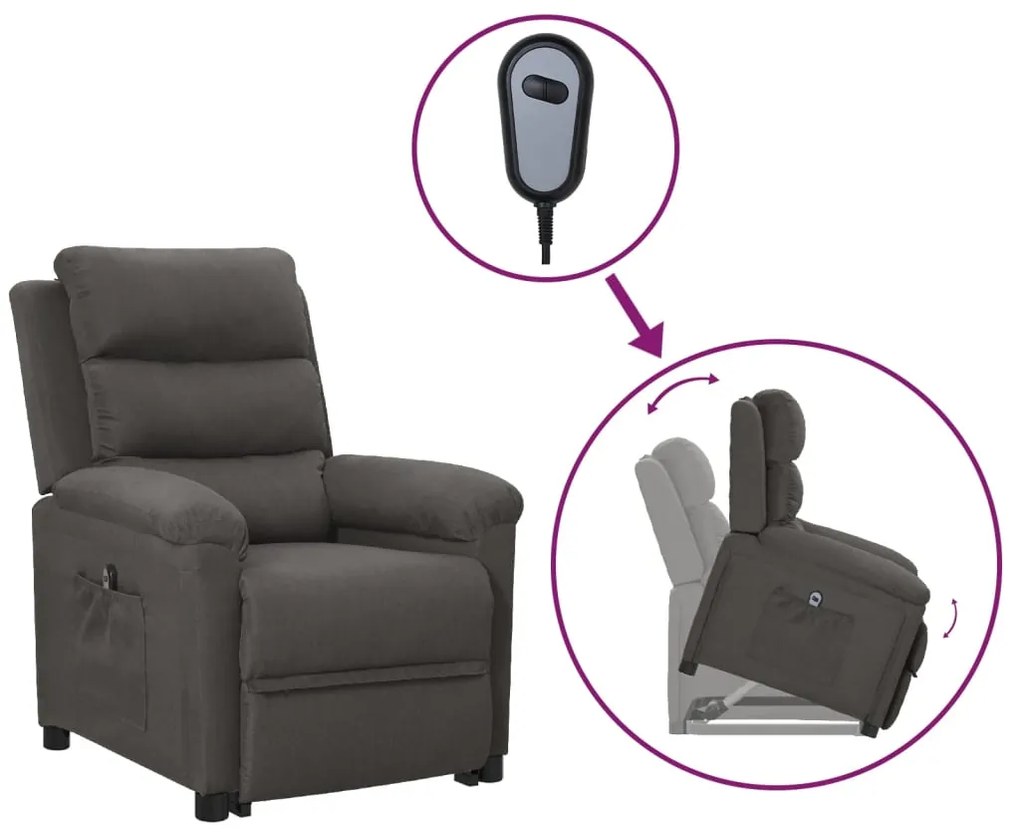vidaXL Poltrona elevatória tecido cinzento-escuro