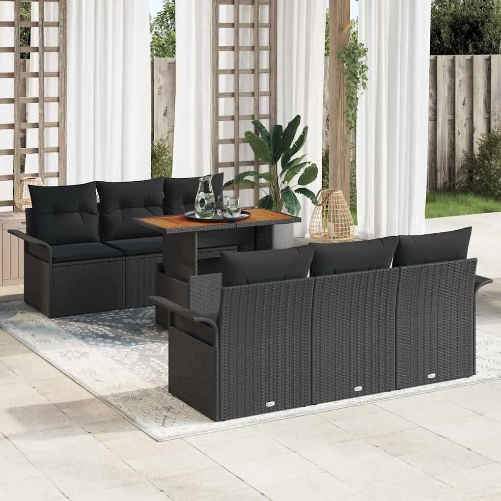 vidaXL Conjunto de Sofá de Jardim com almofada 7 pcs Preto