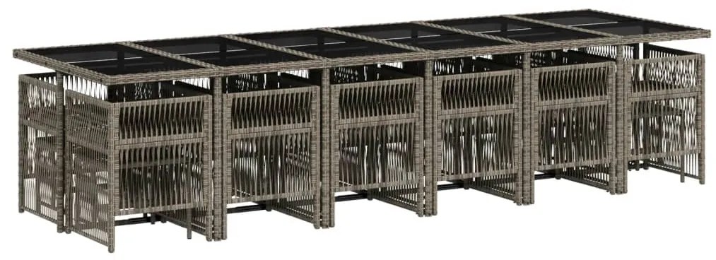 17 pcs conj. de jantar p/ jardim c/ almofadões vime PE cinzento