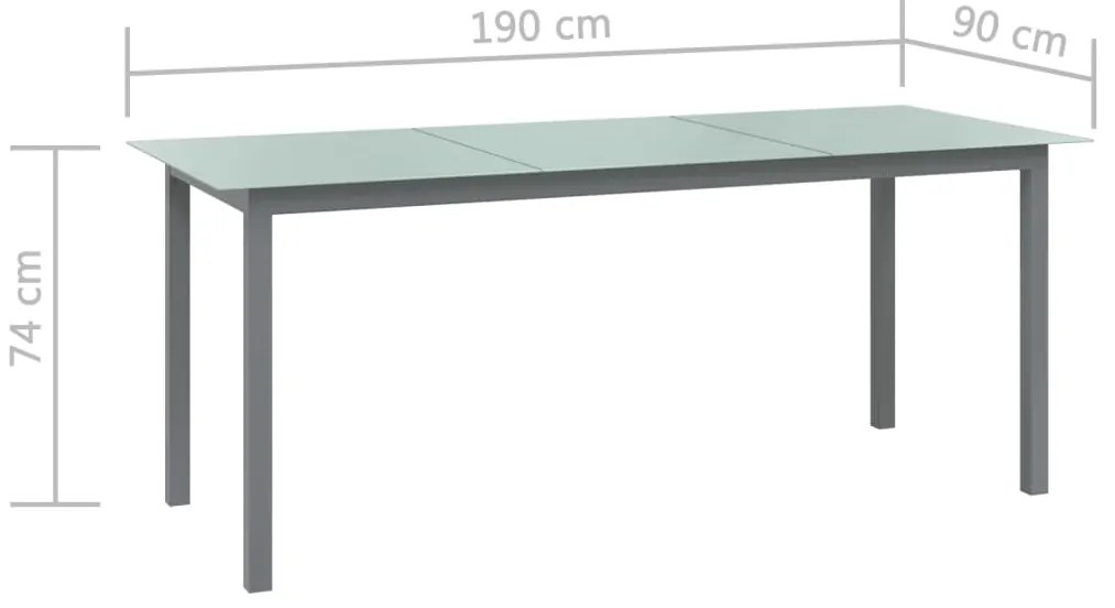 Mesa de jardim em alumínio e vidro 190x90x74 cm cinzento-claro