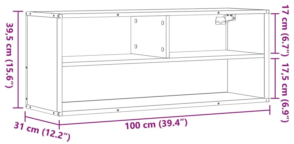 Móvel p/ TV 100x31x39,5 cm deriv. madeira/metal cinzento sonoma