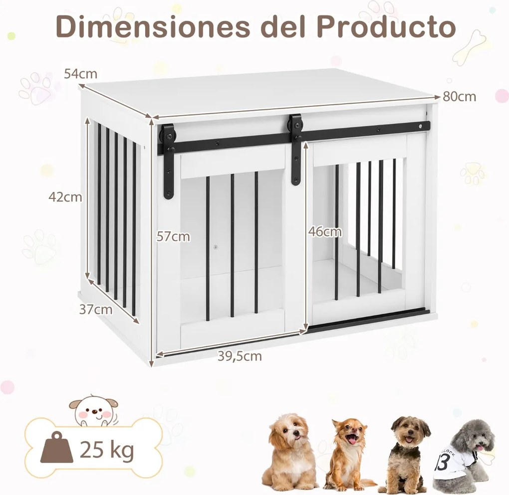 Gaiola para cães 80 x 54 x 57 cm com porta de correr, estilo celeiro, Estrutura metálica com acabamento em madeira, para cães de pequeno e médio porte
