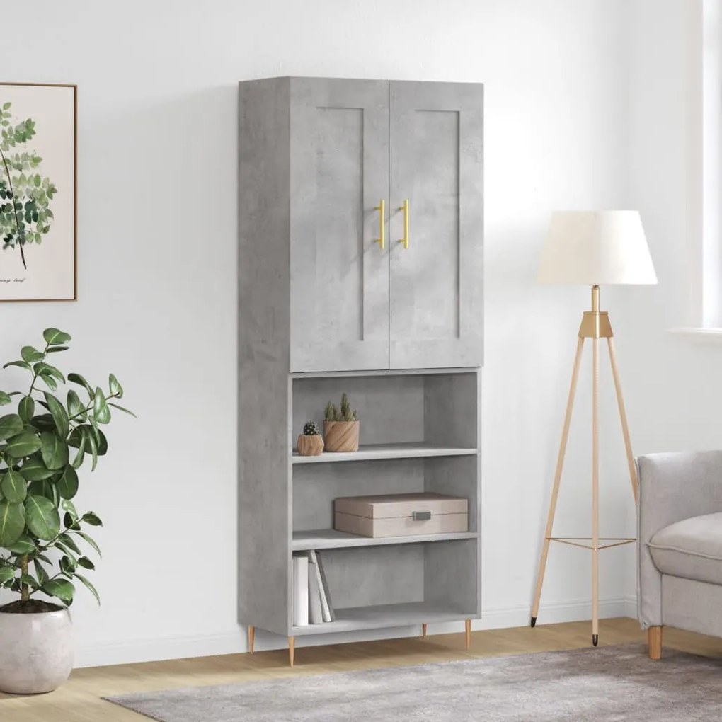 vidaXL Armário alto 69,5x34x180 cm derivados de madeira cinza cimento