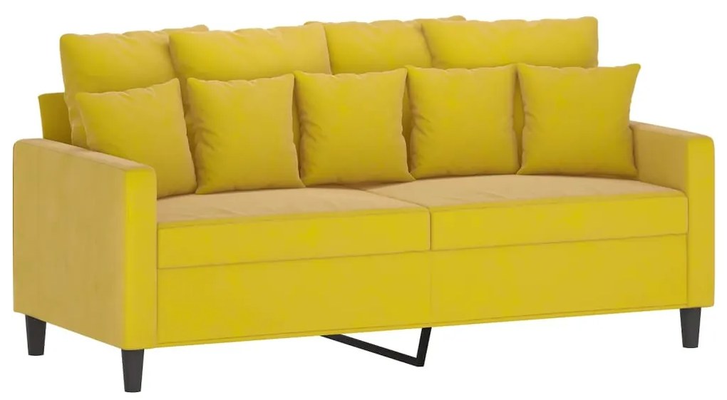 2 pcs conjunto de sofás com almofadões veludo amarelo