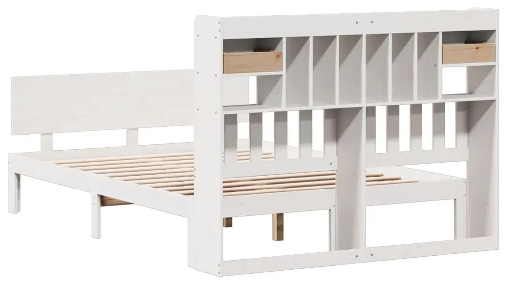 Cama com estante sem colchão 140x190 cm pinho maciço branco