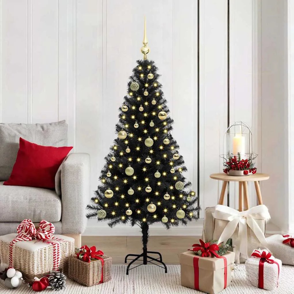 vidaXL Árvore de Natal com 150 LEDs com suporte Preto 150 cm PVC