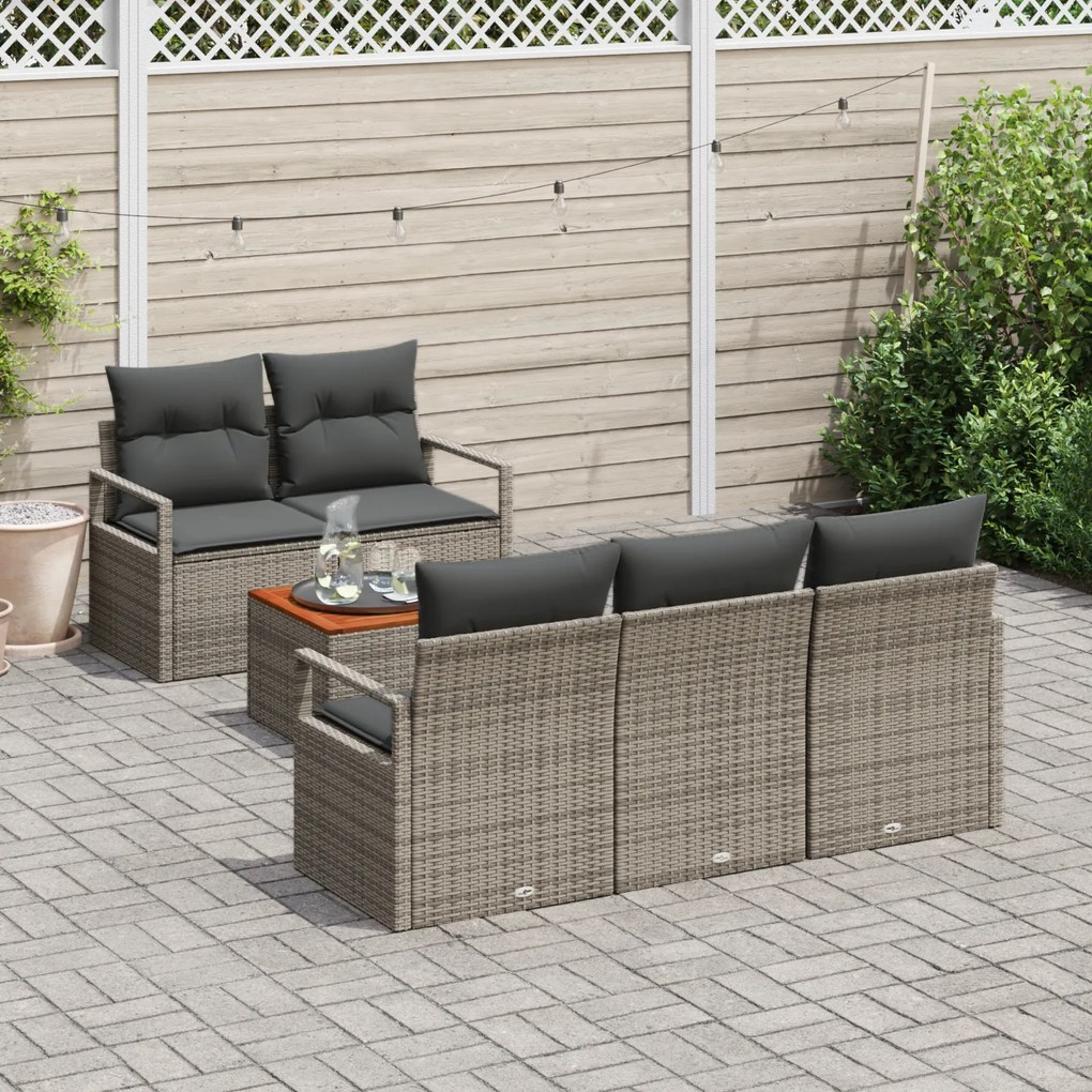 Conjunto de Sofá de Jardim de 6 Peças com Almofadas Cinza Rattan Acáci