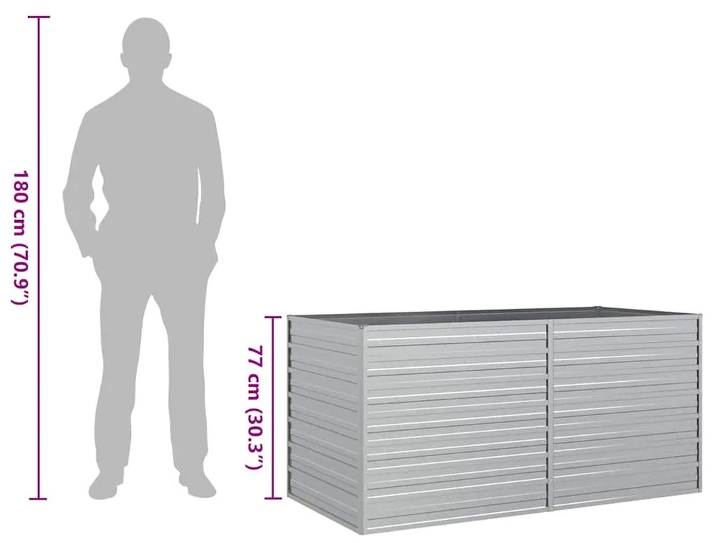 Canteiro elevado de jardim 160x80x77cm aço galvanizado prateado