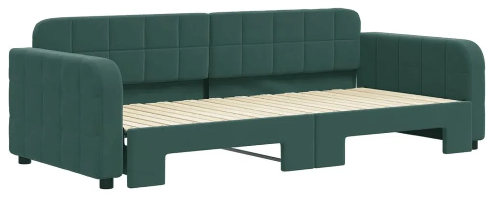Sofá-cama com gavetão 90x200 cm veludo verde-escuro