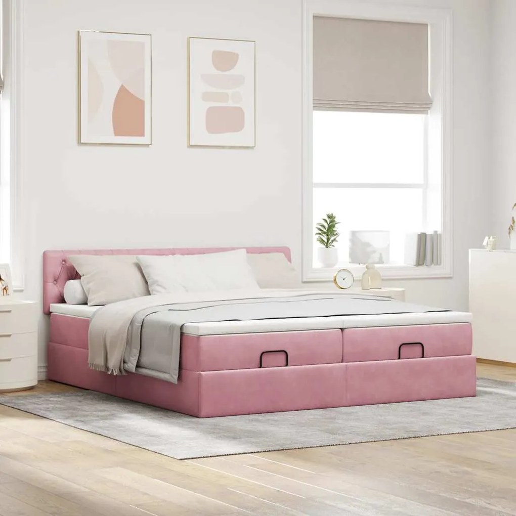 Estrutura de cama otomana com colchões 180x200 cm veludo rosa
