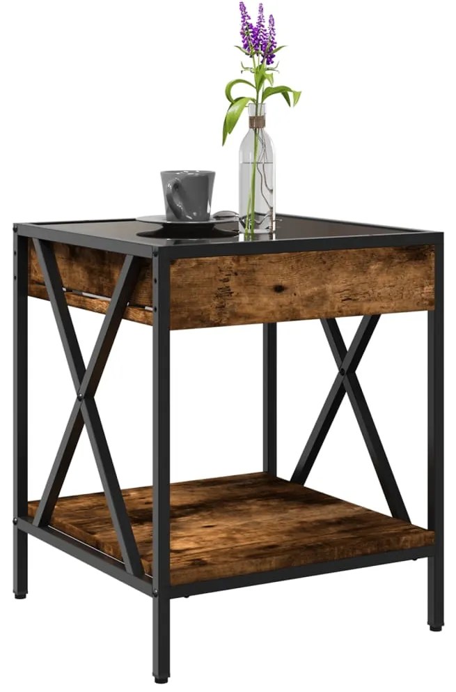 Mesa de centro luzes LED Infinity 40x40x49 cm carvalho fumado