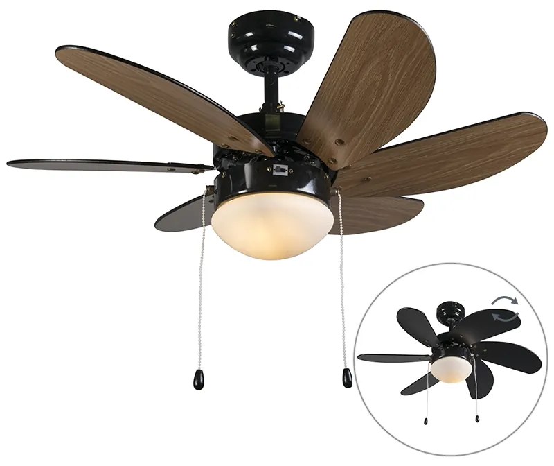 Ventilador de teto preto com impressão de madeira 80cm com cordão - Fresh Moderno