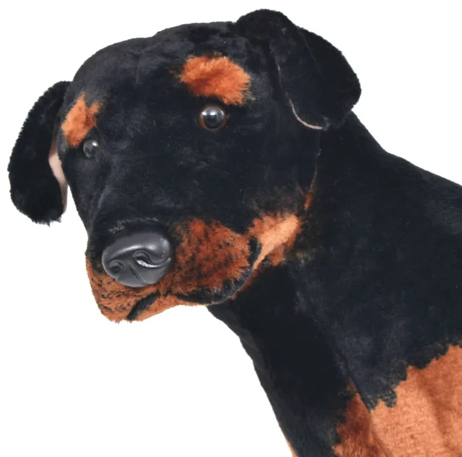 Brinquedo de montar cão rottweiler peluche preto e castanho XXL