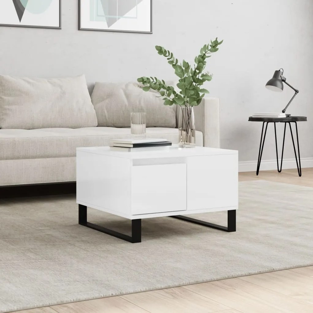 830766 vidaXL Mesa de centro 55x55x36,5 cm derivados madeira branco brilhante