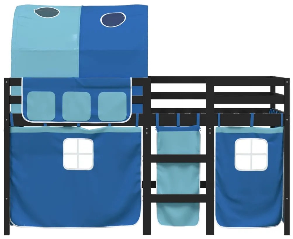 Cama alta para criança com túnel 90x190 cm pinho maciço azul