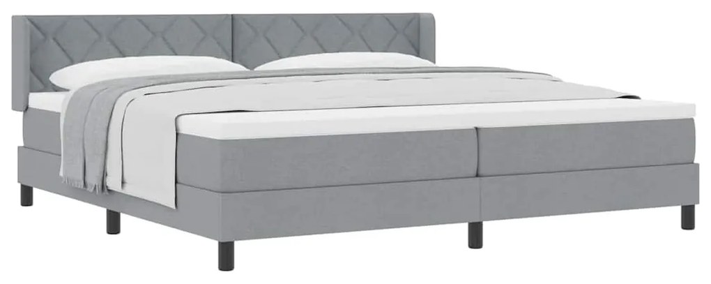 Cama Box Spring com colchão, cinza claro, 200x200 cm, tecido.