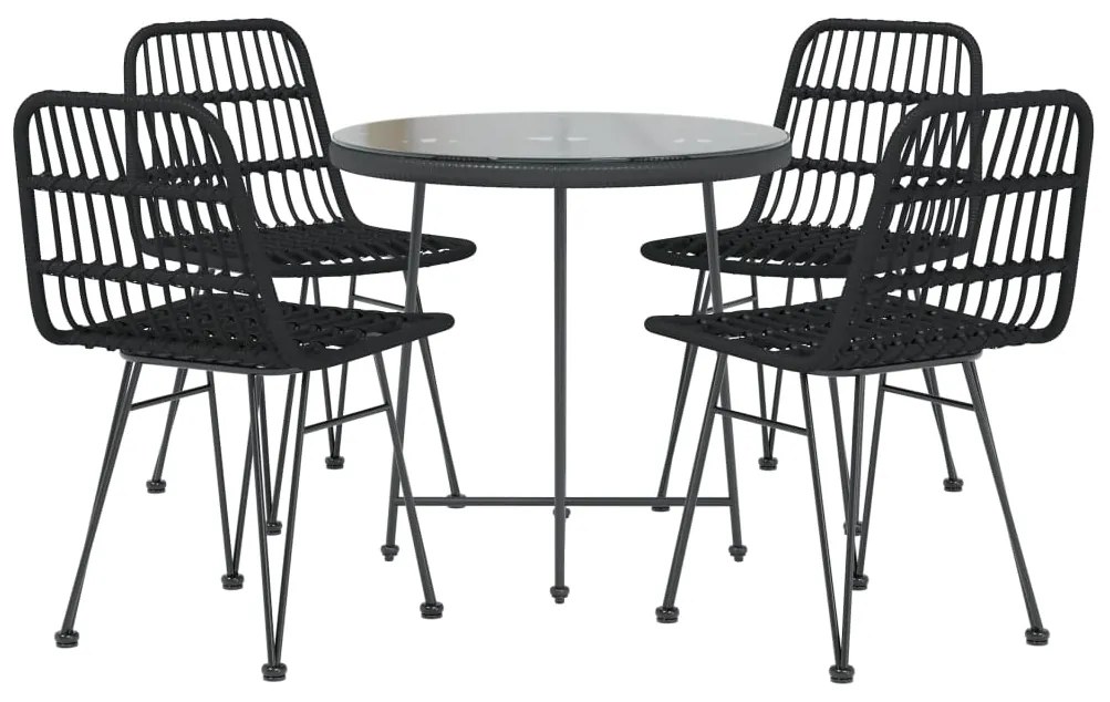 5 pcs conjunto de jantar p/ jardim vime PE preto