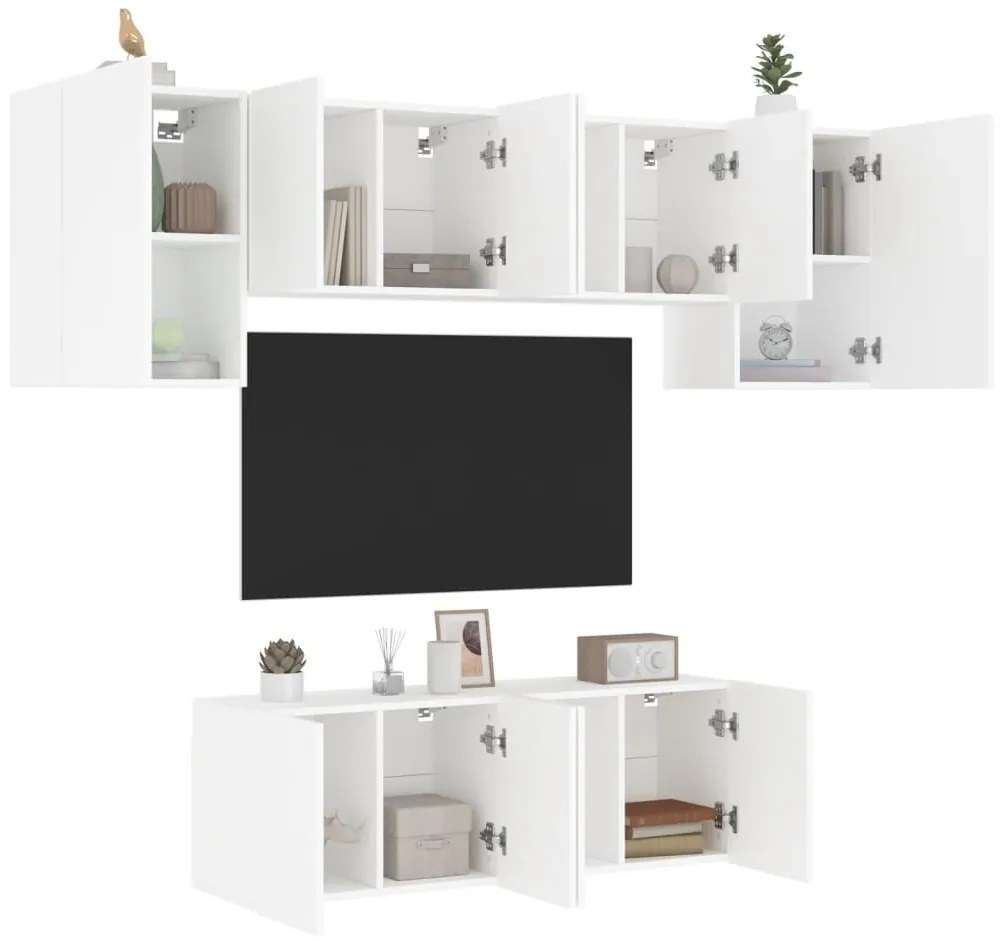 vidaXL 6 pcs móveis de parede p/ TV derivados de madeira branco