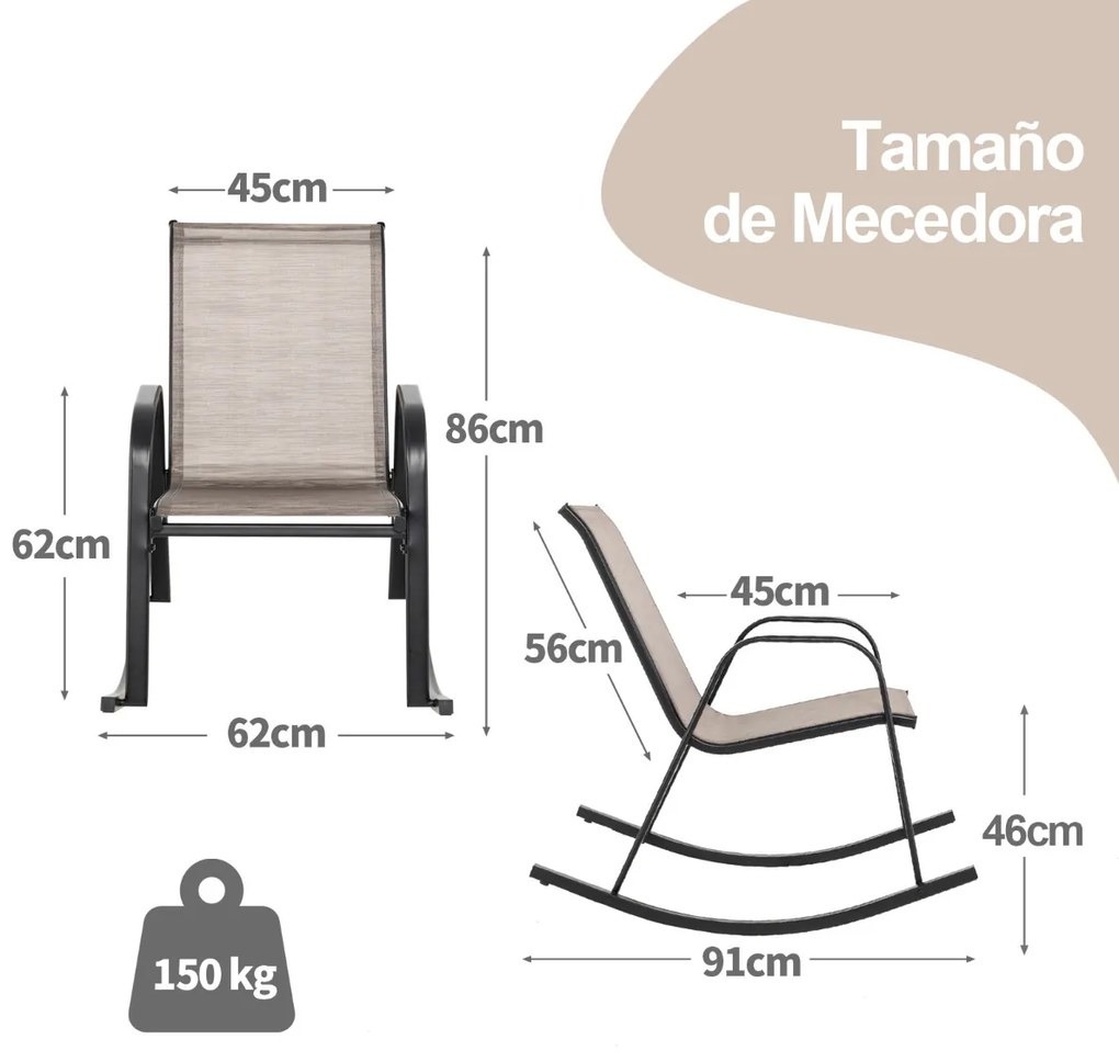 Conjunto de 2 cadeiras de baloiço para jardim Assento ergonómico em textilene Carga 150 kg castanho, preto