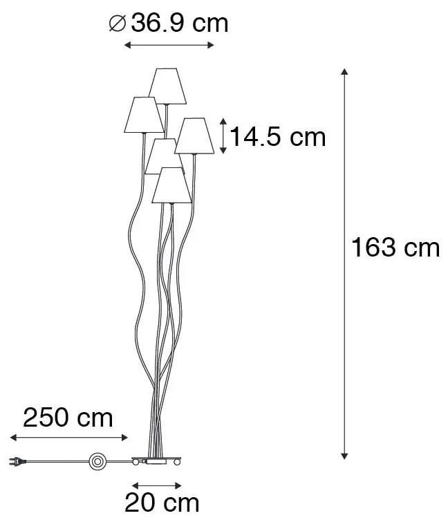 Candeeiro de pé design preto abajures tecido 5-luzes - MELIS Moderno