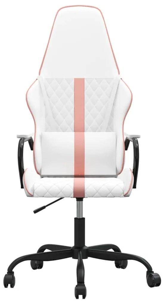 Cadeira gaming massagens couro artificial branco e rosa