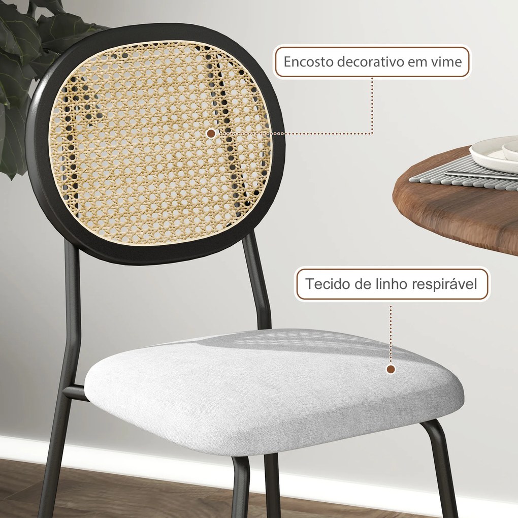 Conjunto de 2 Cadeiras de Sala de Jantar Cadeiras de Cozinha com Encosto em Vime Sintético 44x54x87 cm Cinza e Preto