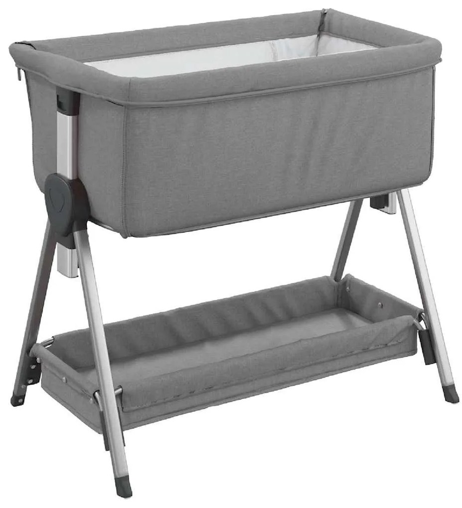 Cama de bebé com colchão tecido de linho cinzento-claro
